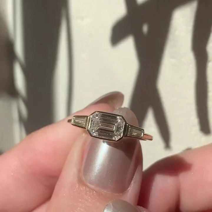 2.00ct Emerald Lab Grown Diamond Engagement Ring | East-West Bezel Setting | IGI Certified 