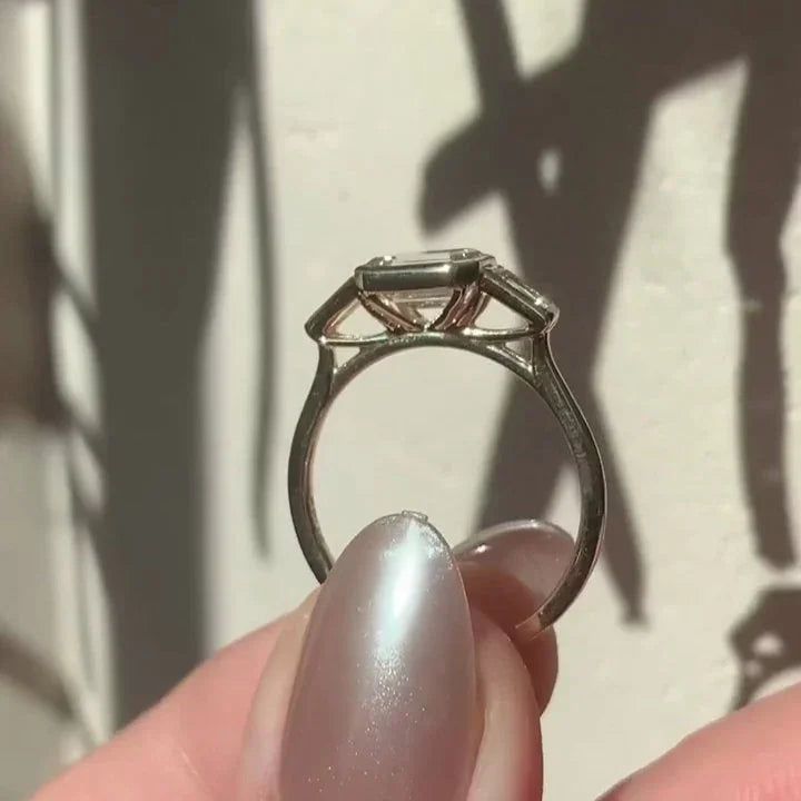 2.00ct Emerald Lab Grown Diamond Engagement Ring | East-West Bezel Setting | IGI Certified 