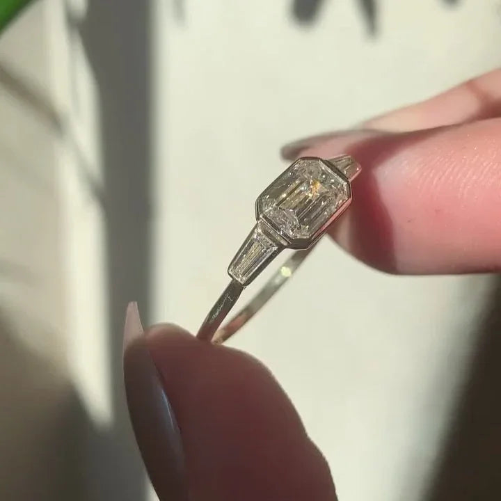 2.00ct Emerald Lab Grown Diamond Engagement Ring | East-West Bezel Setting | IGI Certified 