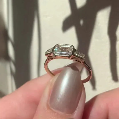 2.00ct Emerald Lab Grown Diamond Engagement Ring | East-West Bezel Setting | IGI Certified 