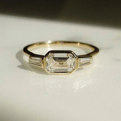 IGI Certified 2.00ct Emerald Cut Lab Grown Diamond Engagement Ring East West Bezel Setting Bridal Wedding Ring Ethical Sustainable Fine Jewelry