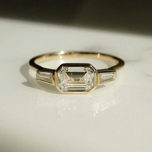 IGI Certified 2.00ct Emerald Cut Lab Grown Diamond Engagement Ring East West Bezel Setting Bridal Wedding Ring Ethical Sustainable Fine Jewelry