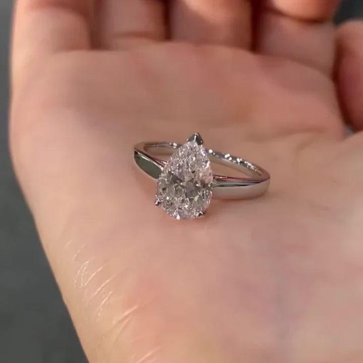 Brilliant 2.00ct pear lab grown diamond engagement ring IGI certified hidden halo solitaire, intense sparkle fire brilliance bridal wedding ring jewelry