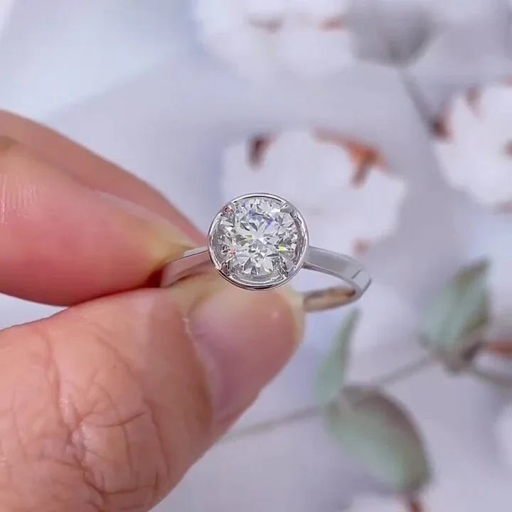 Luxury 2.00ct round lab grown diamond engagement ring IGI certified ethical diamond bezel knife edge setting solitaire wedding bridal fine jewelry ring