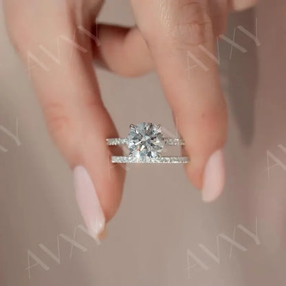 Luxury 2.00ct round lab grown diamond engagement ring IGI certified ethical diamond pave band setting solitaire wedding bridal fine jewelry engagement ring