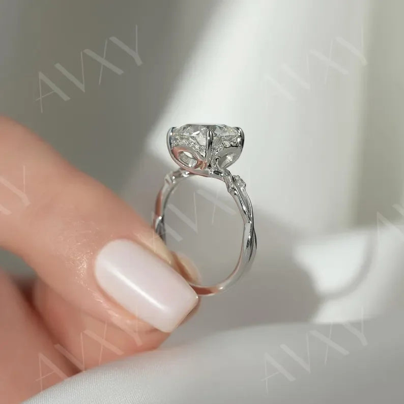 Brilliant 2.00ct round lab grown diamond engagement ring IGI certified ethical lab diamond twisted band hidden halo engagement wedding bridal luxury jewelry ring