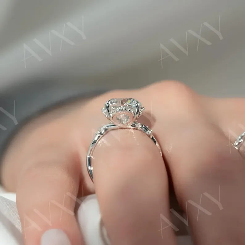 2.00ct Round Lab Grown Diamond Engagement Ring | Twisted Band Hidden Halo Setting | IGI Certified 