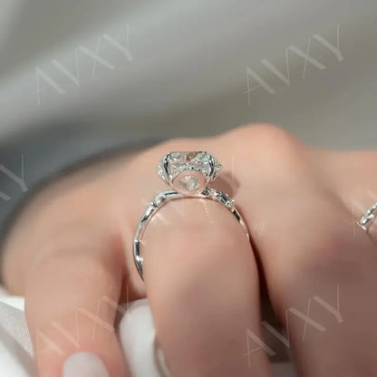 2.00ct Round Lab Grown Diamond Engagement Ring | Twisted Band Hidden Halo Setting | IGI Certified 