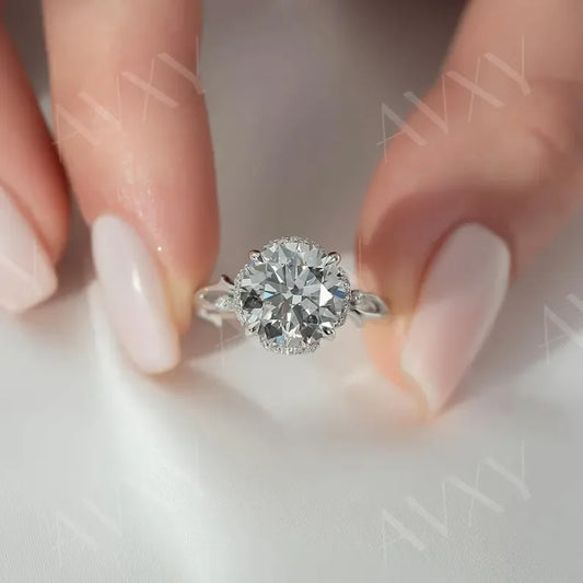 Luxury 2.00ct round lab grown diamond engagement ring IGI certified ethical diamond twisted band hidden halo setting wedding bridal fine jewelry ring