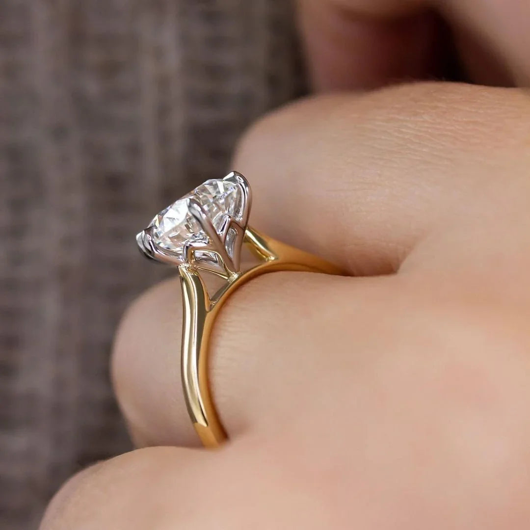 Elegant 2.00ct two tone round lab grown diamond engagement ring IGI certified cathedral 6 prong setting ethical diamond solitaire engagement bridal jewelry ring