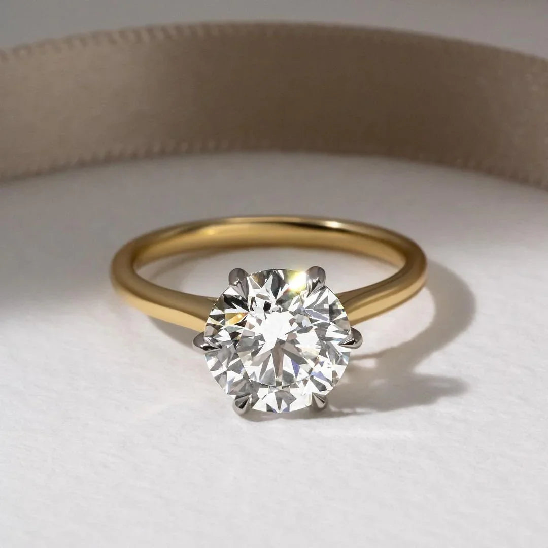 2.00ct Two-Tone Round Lab Grown Diamond Engagement Ring | Cathedral 6-Prong Setting | IGI Certified 