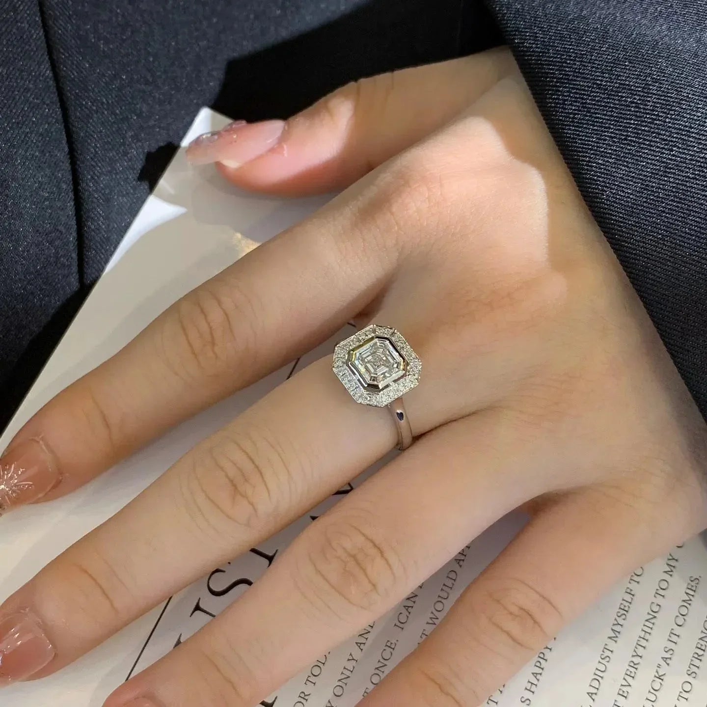 Elegant 2.00TCW asscher lab grown diamond engagement ring IGI certified bezel halo cathedral ethical diamond solitaire engagement wedding bridal jewelry ring
