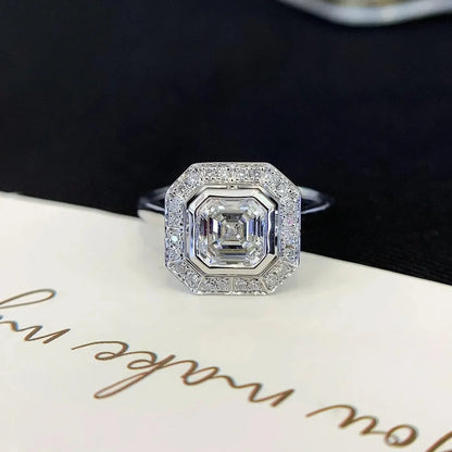 Premium 2.00TCW asscher lab grown diamond engagement ring IGI certified sustainable diamond bezel halo cathedral setting engagement wedding bridal fine jewelry ring