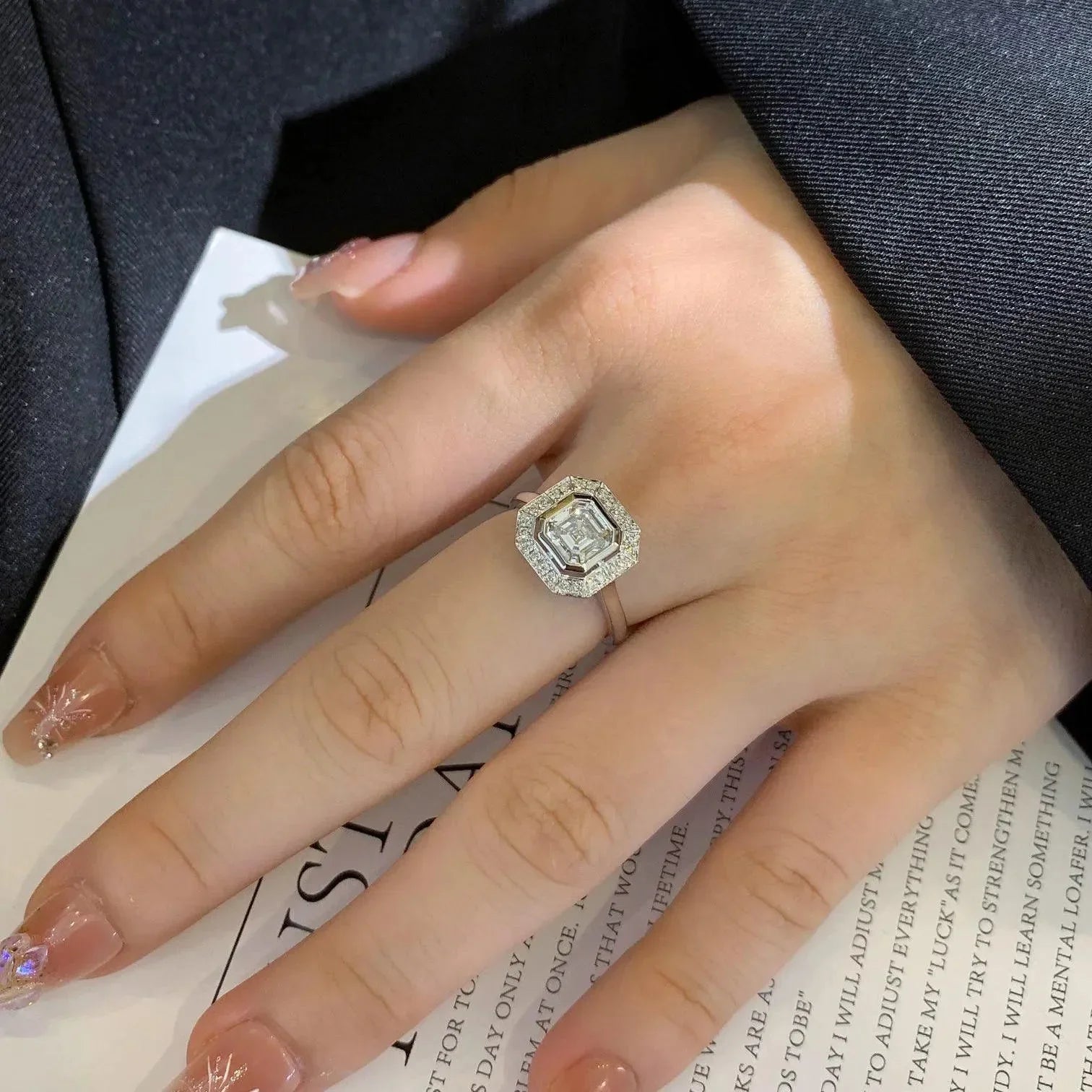 2.00TCW Asscher Lab Grown Diamond Engagement Ring | Bezel Halo Cathedral Setting | IGI Certified 