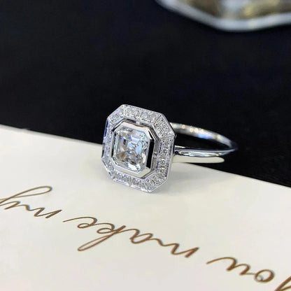 2.00TCW Asscher Lab Grown Diamond Engagement Ring | Bezel Halo Cathedral Setting | IGI Certified 