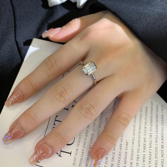 Modern 2.00TCW emerald cut lab grown diamond engagement ring IGI certified bezel pavé setting ethical diamond engagement wedding bridal jewelry ring luxury