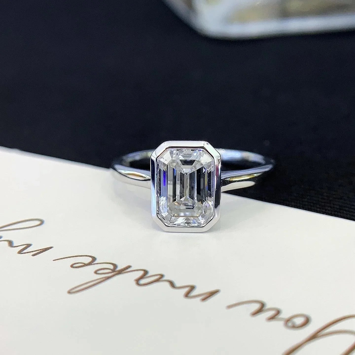 Brilliant 2.00TCW emerald lab grown diamond engagement ring IGI certified ethical lab diamond bezel pavé setting engagement wedding bridal luxury jewelry ring