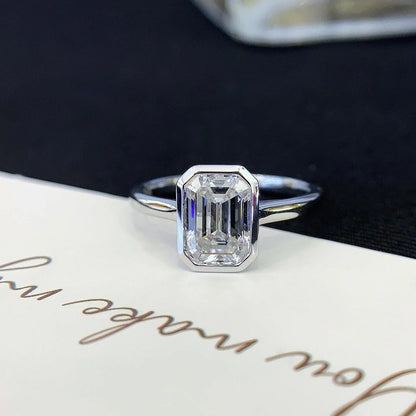 Brilliant 2.00TCW emerald lab grown diamond engagement ring IGI certified ethical lab diamond bezel pavé setting engagement wedding bridal luxury jewelry ring