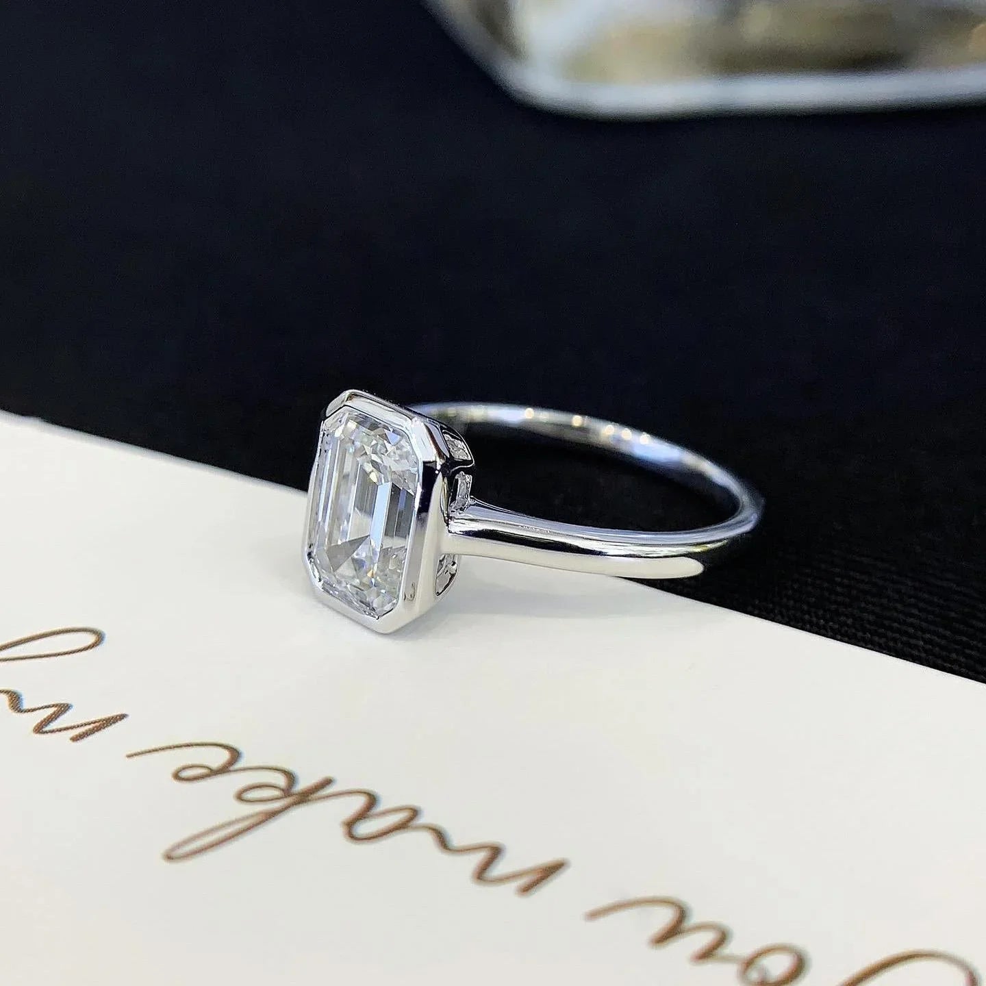 2.00TCW Emerald Lab Grown Diamond Engagement Ring | Bezel Pavé Setting | IGI Certified 
