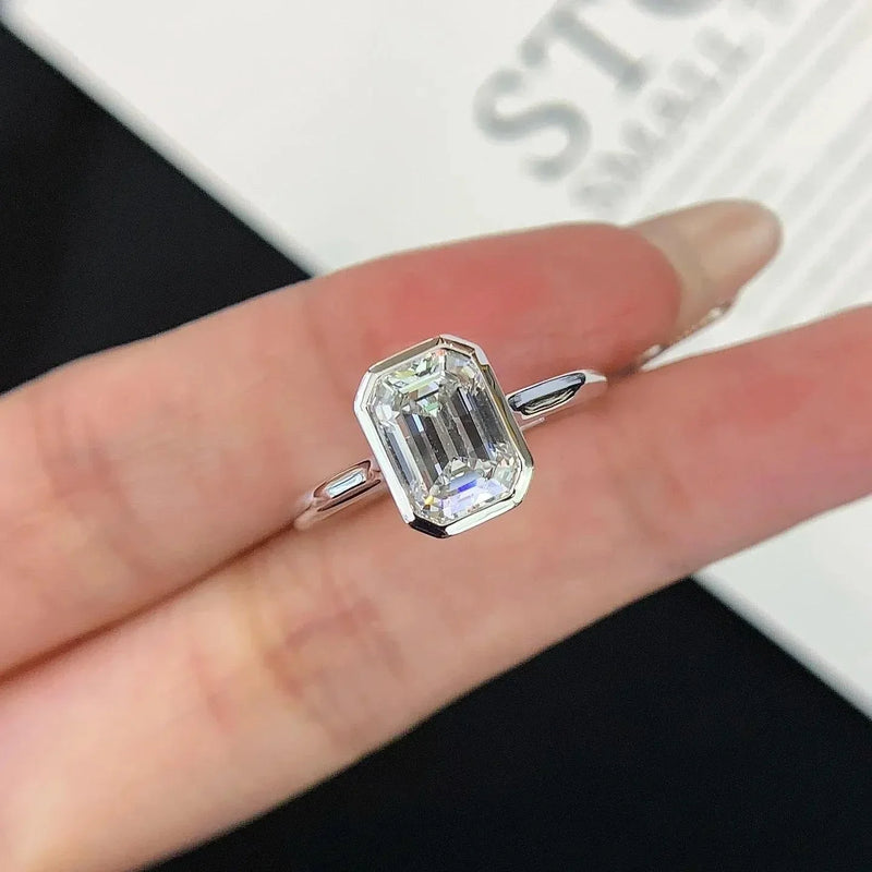 2.00TCW Emerald Lab Grown Diamond Engagement Ring | Bezel Setting | IGI Certified