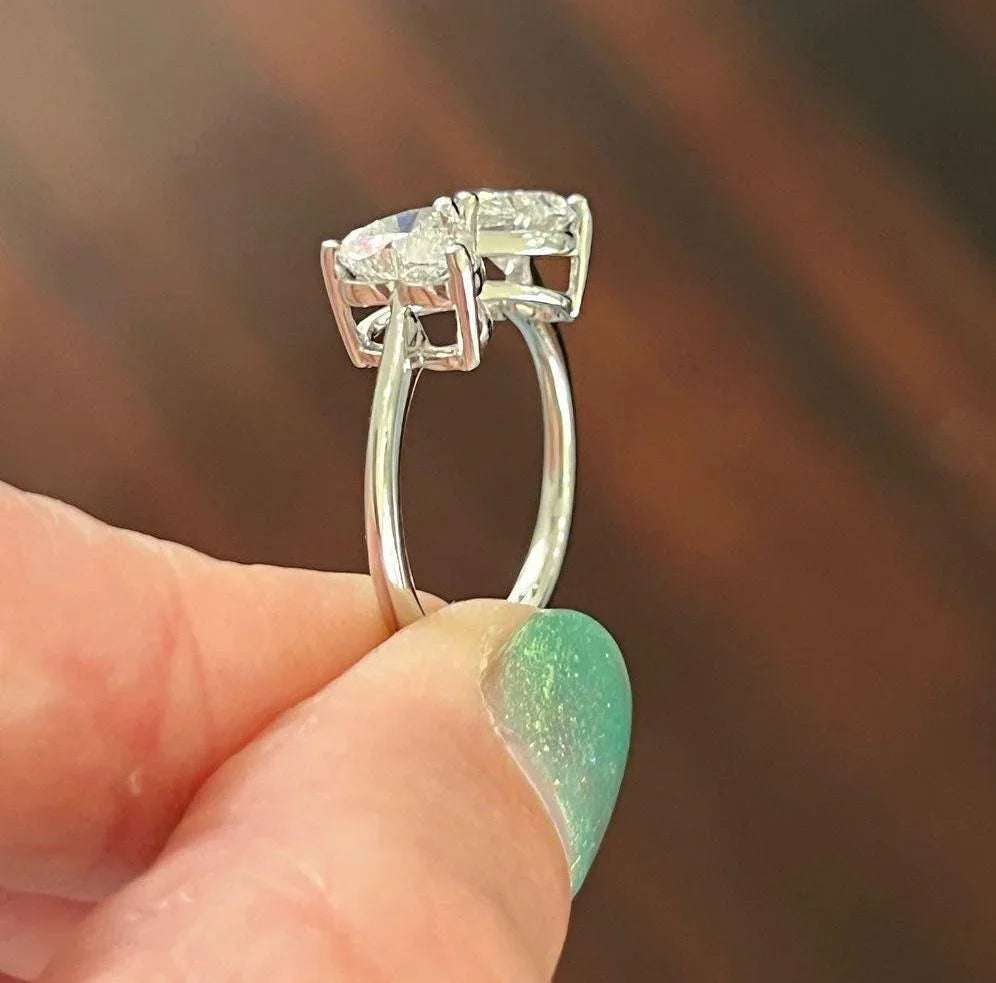 Brilliant 2.00TCW heart lab grown diamond engagement ring IGI certified ethical lab diamond toi et moi setting engagement wedding bridal luxury jewelry ring