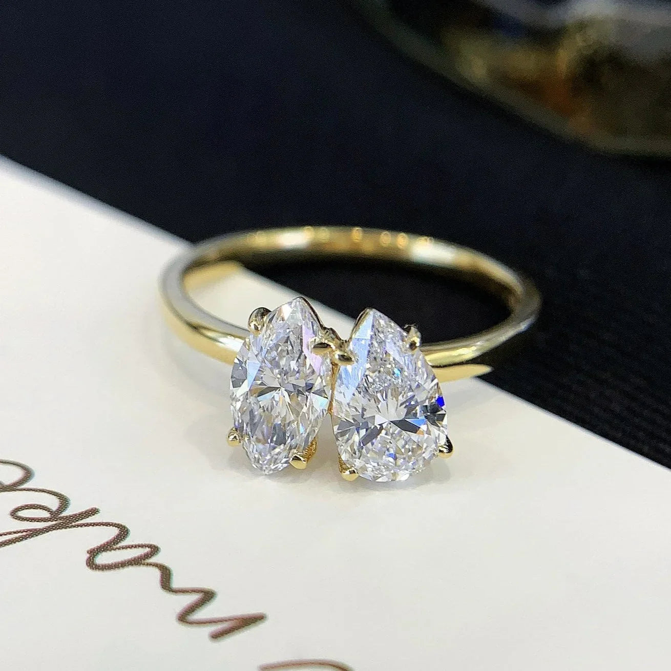 Premium 2.00TCW marquise pear lab grown diamond engagement ring IGI certified sustainable diamond toi et moi setting engagement wedding bridal fine jewelry ring