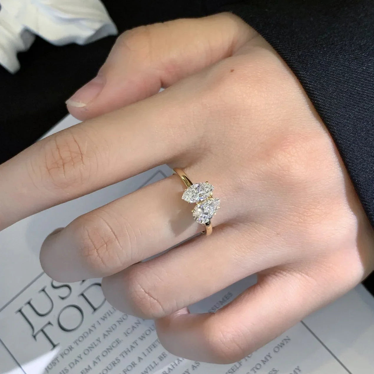 2.00TCW Marquise & Pear Lab Grown Diamond Engagement Ring | Toi Et Moi Setting | IGI Certified 