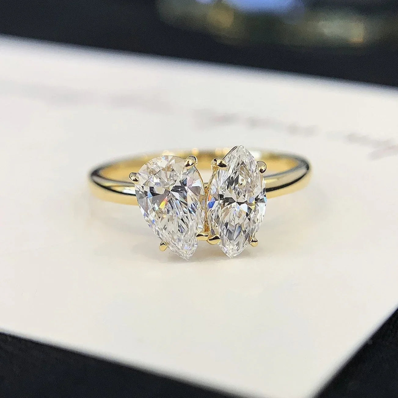2.00TCW Marquise & Pear Lab Grown Diamond Engagement Ring | Toi Et Moi Setting | IGI Certified 