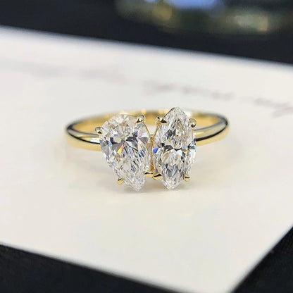2.00TCW Marquise & Pear Lab Grown Diamond Engagement Ring | Toi Et Moi Setting | IGI Certified 
