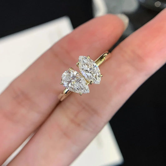 Luxury 2.00TCW marquise pear lab grown diamond engagement ring IGI certified ethical diamond toi et moi setting wedding bridal fine jewelry ring