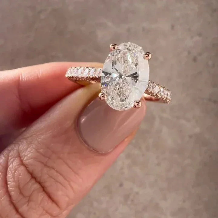 Brilliant 2.00TCW oval lab grown diamond engagement ring IGI certified ethical lab diamond cathedral pavé setting 1.50ct center engagement wedding bridal ring