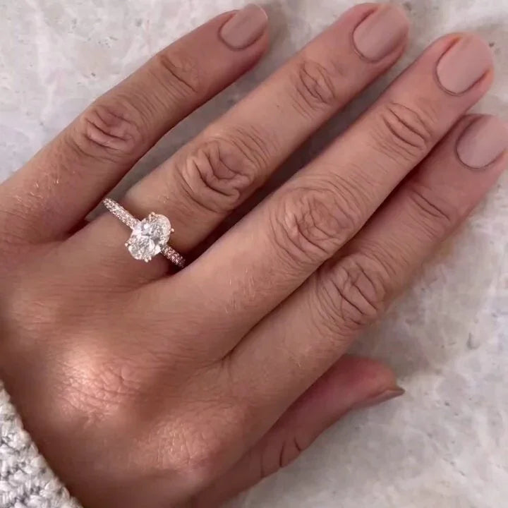 Premium 2.00TCW oval lab grown diamond engagement ring IGI certified sustainable diamond cathedral pavé 1.50ct center engagement wedding bridal fine jewelry ring