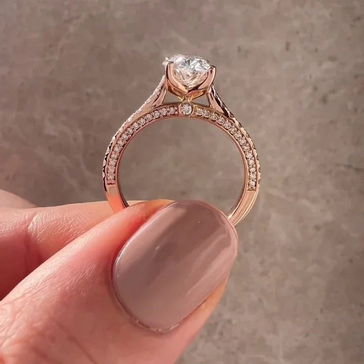2.00TCW Oval Lab Grown Diamond Engagement Ring | Cathedral Pavé Setting with 1.50ct Center | IGI Certified 