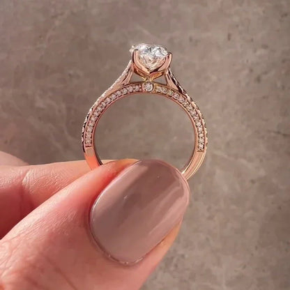 2.00TCW Oval Lab Grown Diamond Engagement Ring | Cathedral Pavé Setting with 1.50ct Center | IGI Certified 