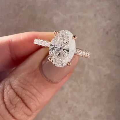 Luxury 2.00TCW oval lab grown diamond engagement ring IGI certified ethical diamond cathedral pavé setting 1.50ct center wedding bridal fine jewelry ring