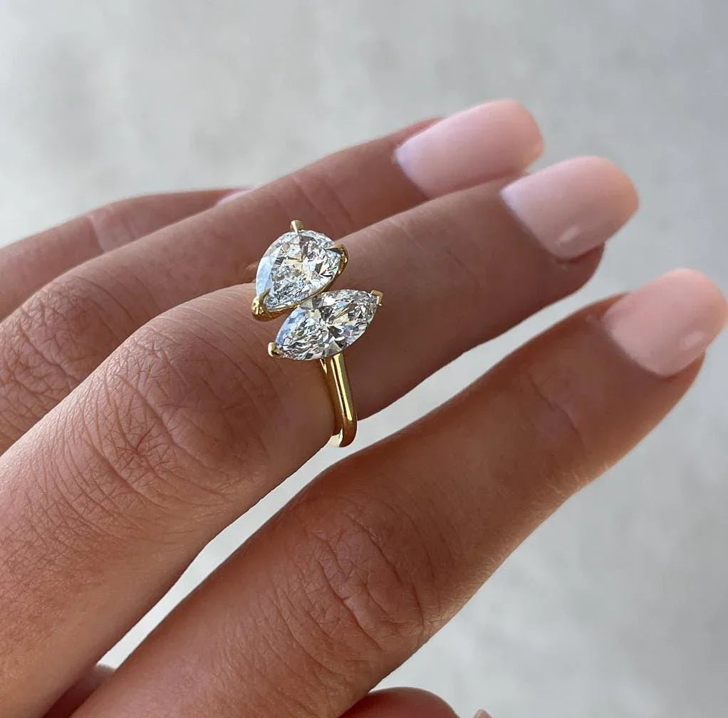 2.00TCW Pear & Marquise Lab Grown Diamond Engagement Ring | Toi Et Moi Setting | IGI Certified 