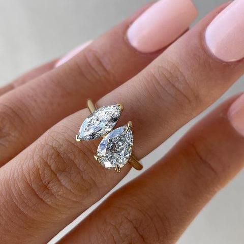 Luxury 2.00TCW pear marquise lab grown diamond engagement ring IGI certified ethical diamond toi et moi setting wedding bridal fine jewelry ring