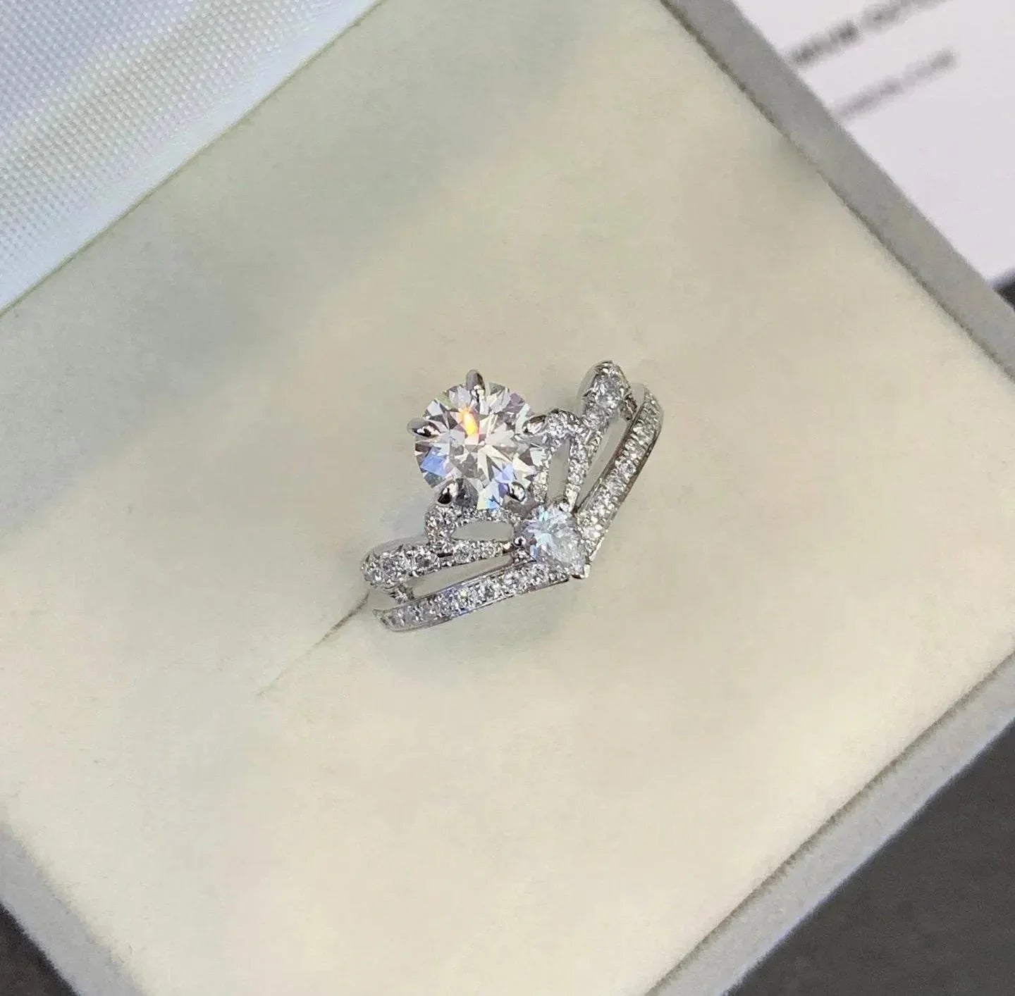 2.00TCW Round and Pear Lab Grown Diamond Engagement Ring | Unique Elegant Setting | IGI Certified 