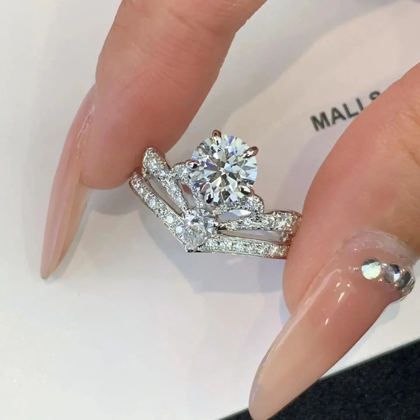 2.00TCW Round and Pear Lab Grown Diamond Engagement Ring | Unique Elegant Setting | IGI Certified 