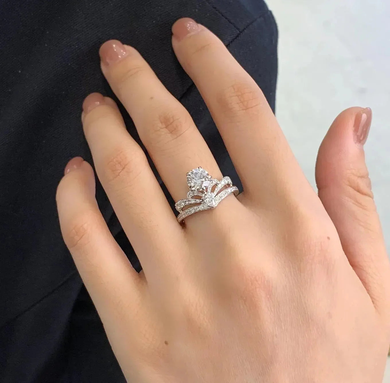 2.00TCW Round and Pear Lab Grown Diamond Engagement Ring | Unique Elegant Setting | IGI Certified 