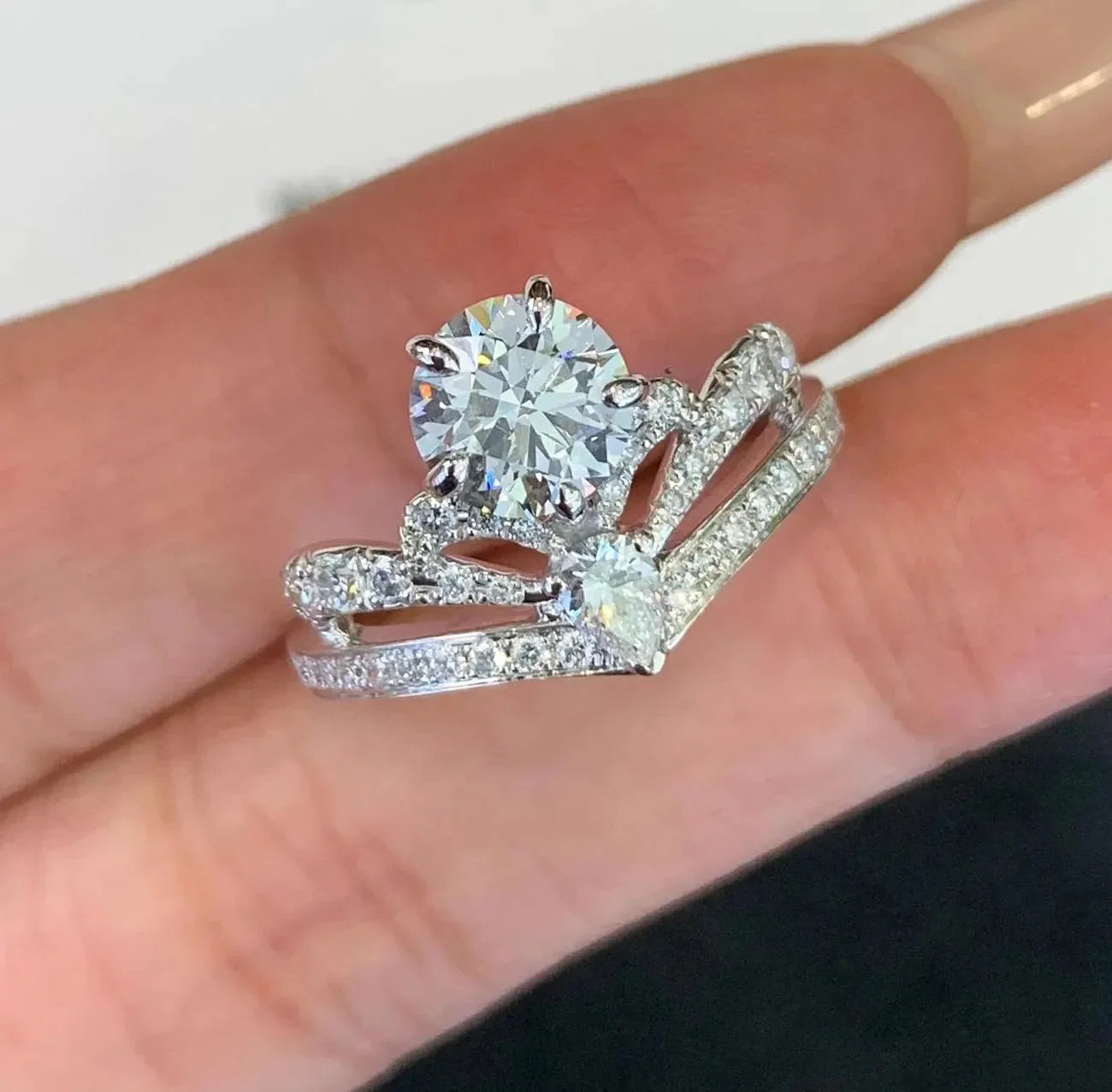 Luxury 2.00TCW round pear lab grown diamond engagement ring IGI certified ethical diamond unique elegant setting wedding bridal fine jewelry ring