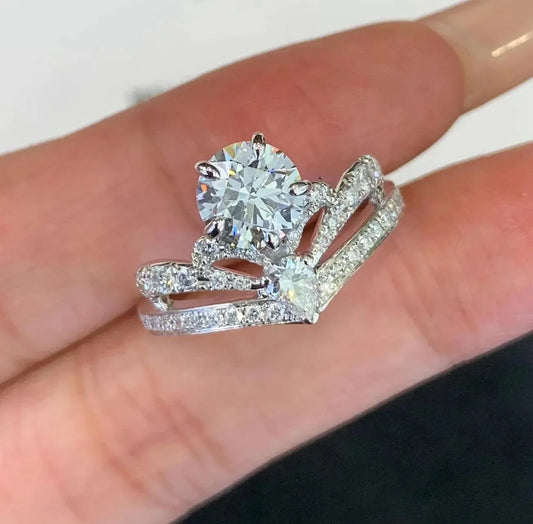 Luxury 2.00TCW round pear lab grown diamond engagement ring IGI certified ethical diamond unique elegant setting wedding bridal fine jewelry ring