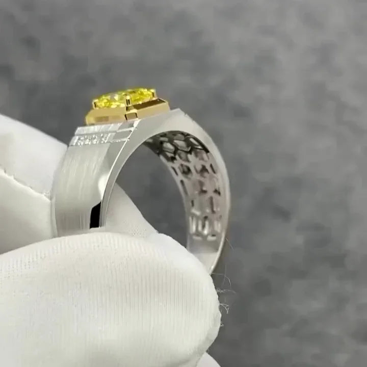 2.05 TCW Fancy Yellow Radiant Lab Grown Diamond Ring | Bezel Set Men’s Design | IGI Certified 