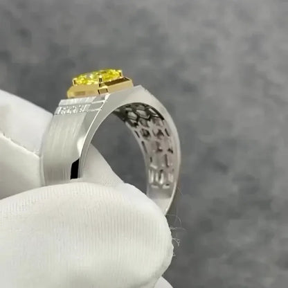 2.05 TCW Fancy Yellow Radiant Lab Grown Diamond Ring | Bezel Set Men’s Design | IGI Certified 