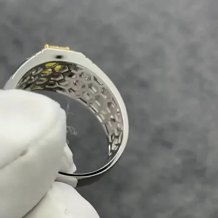 2.05 TCW Fancy Yellow Radiant Lab Grown Diamond Ring | Bezel Set Men’s Design | IGI Certified 