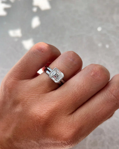 2.0ct Asscher Lab Grown Diamond Engagement Ring | Half Bezel Setting | IGI Certified 