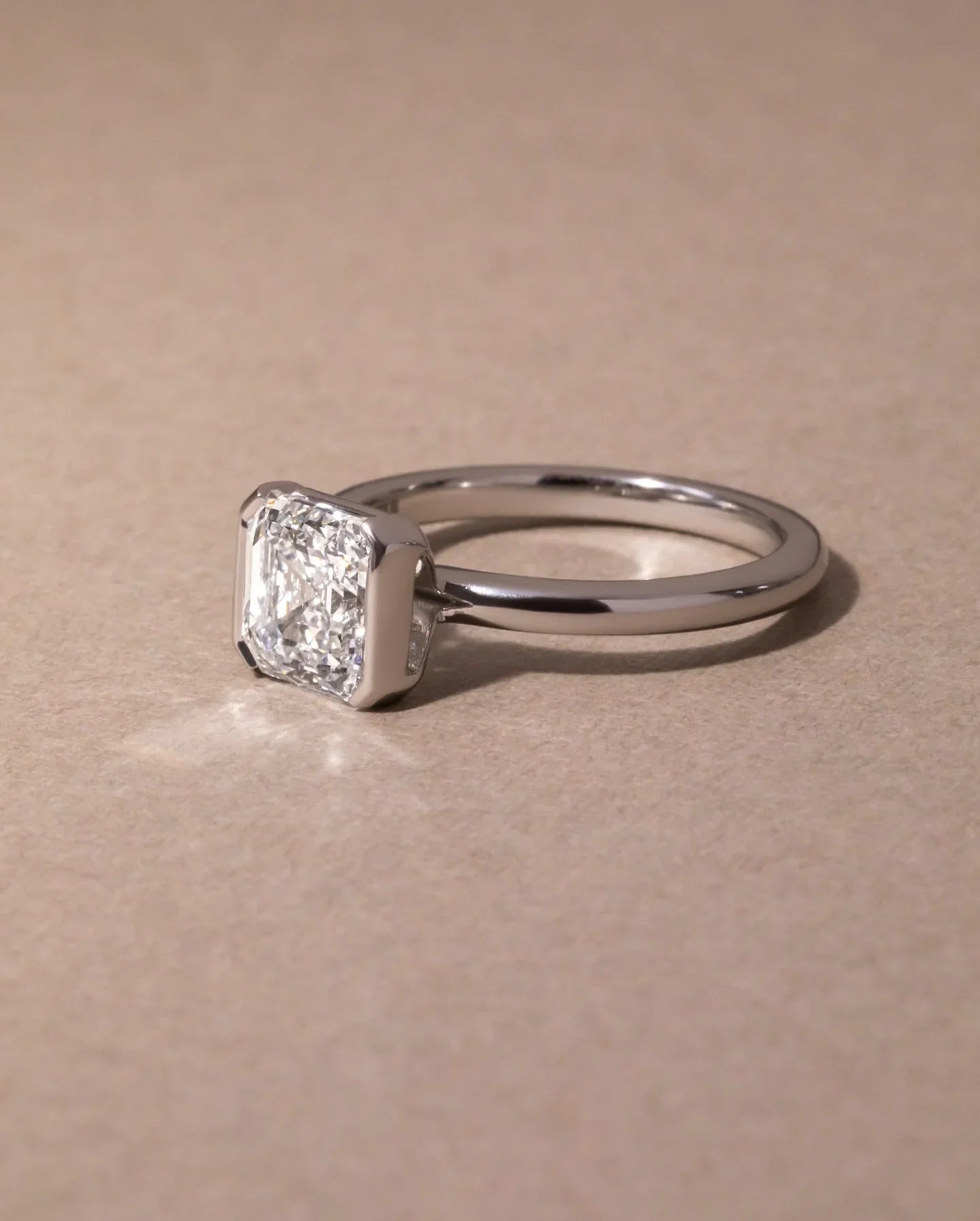 2.0ct Asscher Lab Grown Diamond Engagement Ring | Half Bezel Setting | IGI Certified 