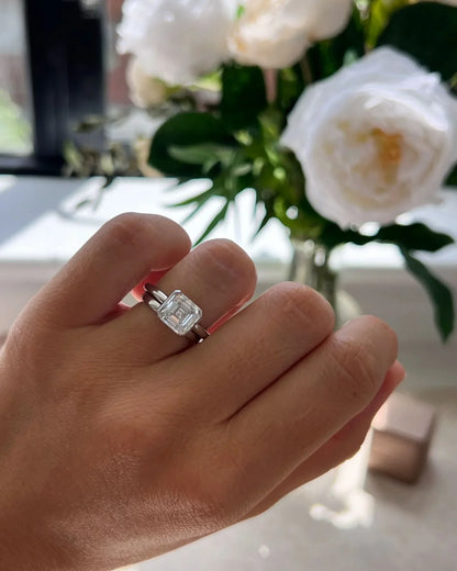 2.0ct Asscher Lab Grown Diamond Engagement Ring | Half Bezel Setting | IGI Certified 