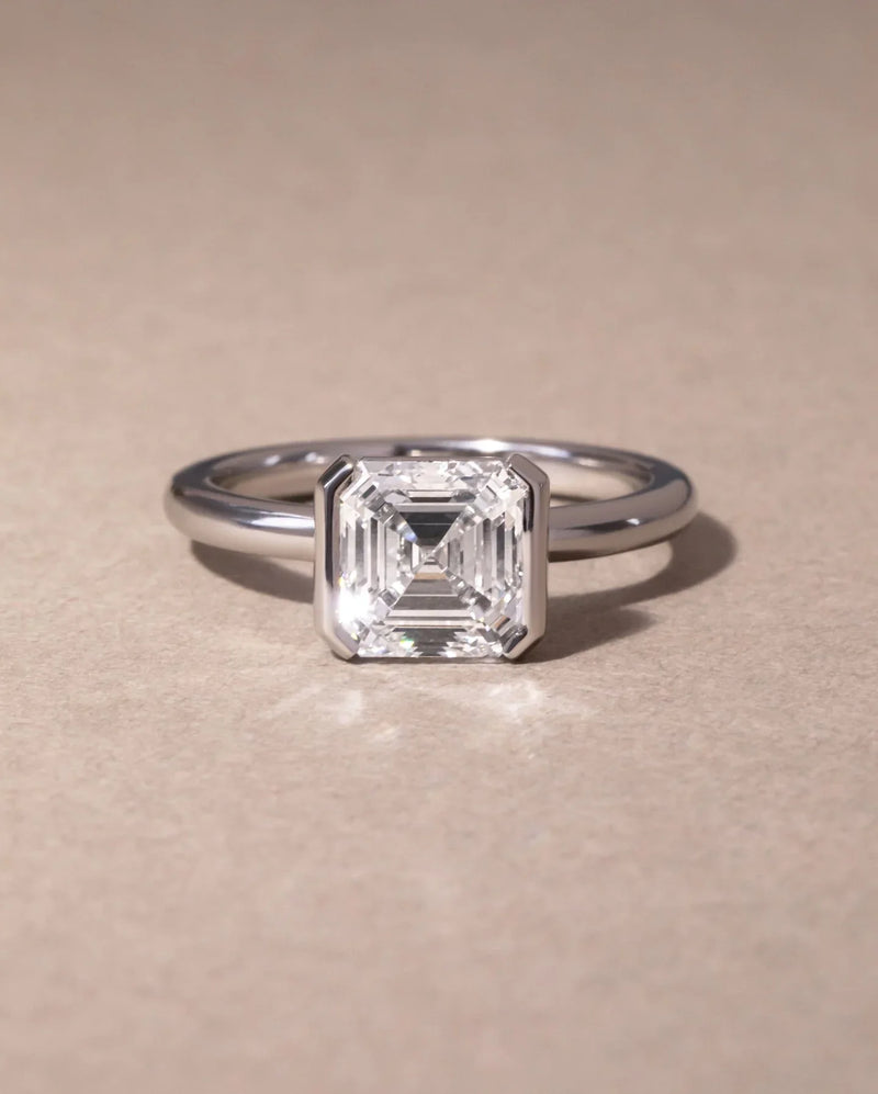 2.0ct Asscher Lab Grown Diamond Engagement Ring | IGI Certified | Half Bezel Setting