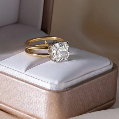 Cushion 2.0ct lab grown diamond engagement ring IGI certified solitaire double band design bridal wedding gold fine jewelry luxury elegant statement ring